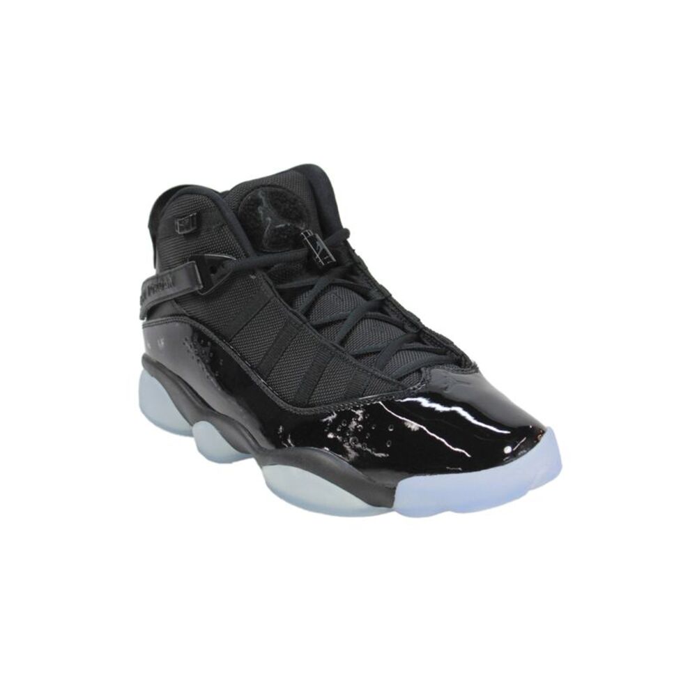 Air Jordan Mens Patent Leather 6 Rings Sneakers Black Blue Size 9
